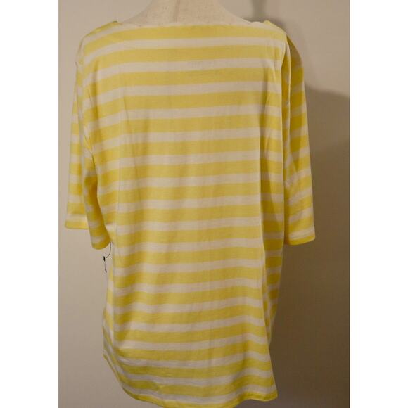 Talbots NWT XL Pima Cotton Tee Yellow White Stripe Scallop Neck Soft Top - Picture 6 of 10